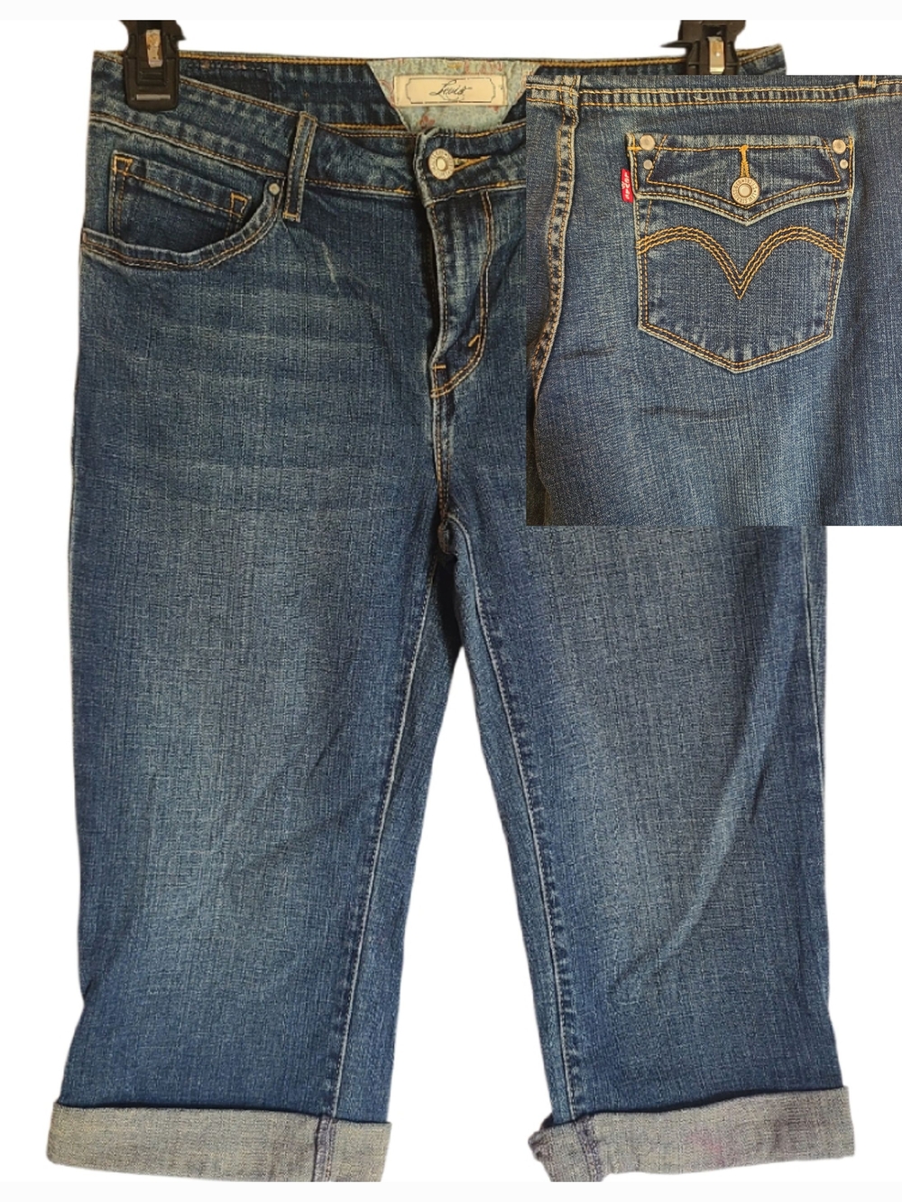 Levi's Womens Red Tab Mid Rise Cuffed Capri Jeans Size 8 Button Flap Pocket